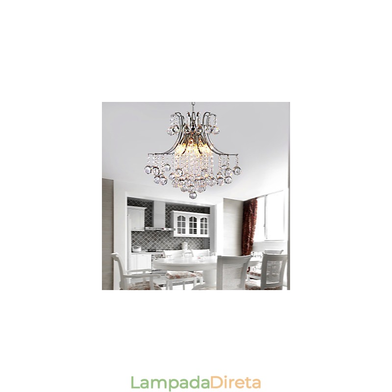 Luminária pendente de luxo moderna em cristal com 6 luzes