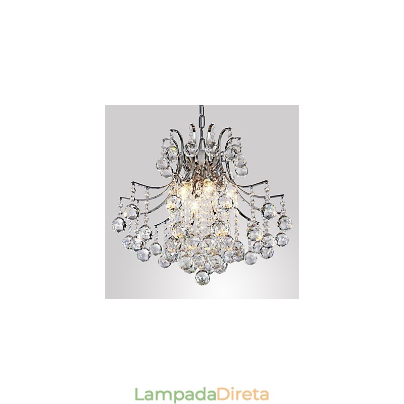Luminária pendente de luxo moderna em cristal com 6 luzes