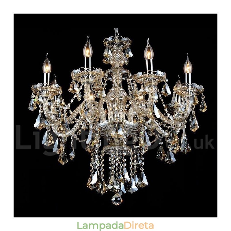Lustre moderno de cristal K9 cor conhaque retrô com 8 luzes
