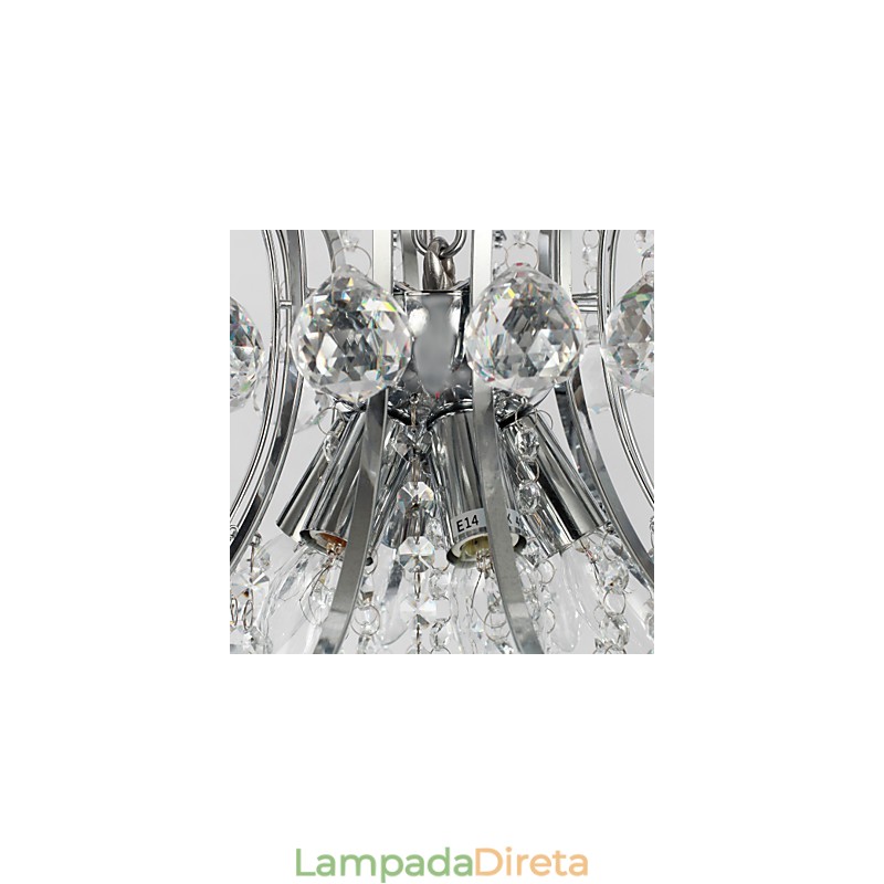 Luminária pendente de luxo moderna em cristal com 6 luzes