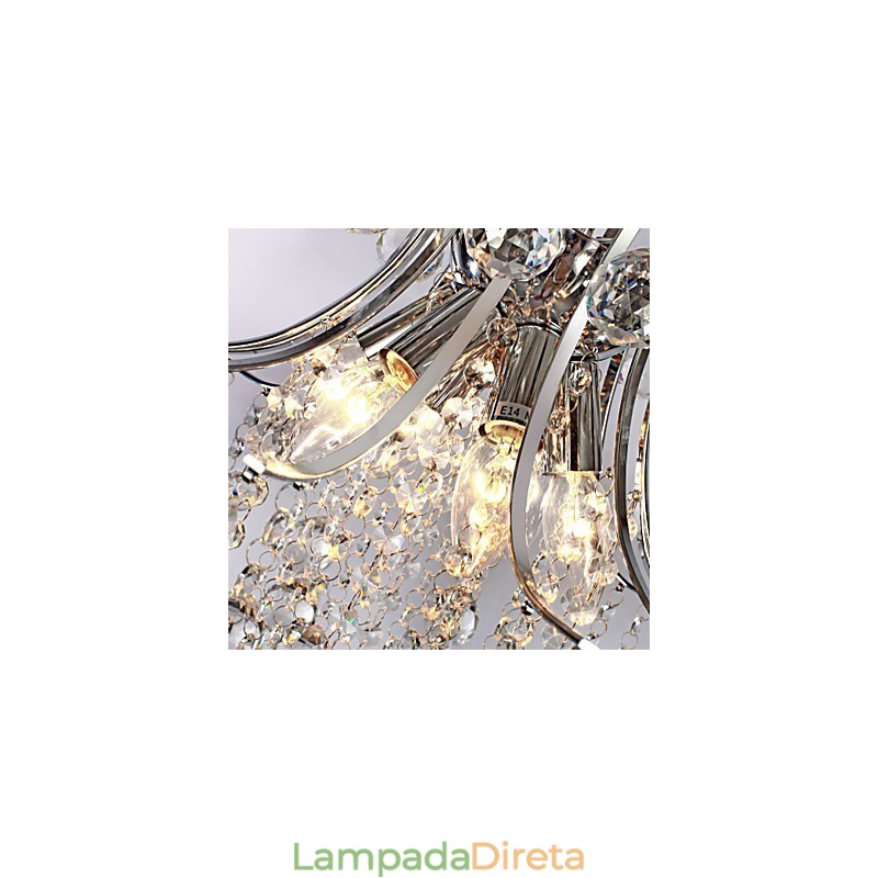 Luminária pendente de luxo moderna em cristal com 6 luzes