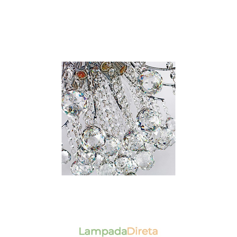 Luminária pendente de luxo moderna em cristal com 6 luzes