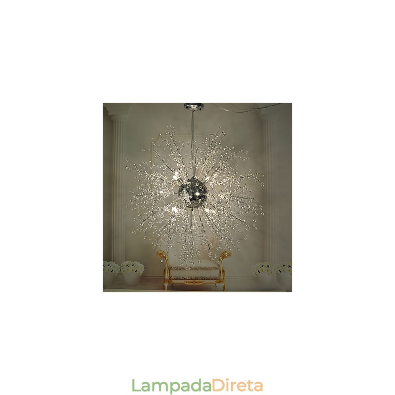 Lustre pendente de cristal globo em metal cromado