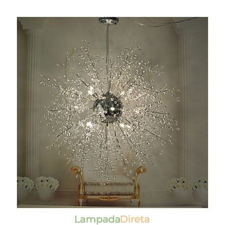 Lustre pendente de cristal globo em metal cromado Lustre pendente de cristal globo em metal cromado