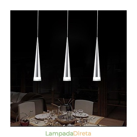 Luminária pendente moderna contemporânea em metal cromado