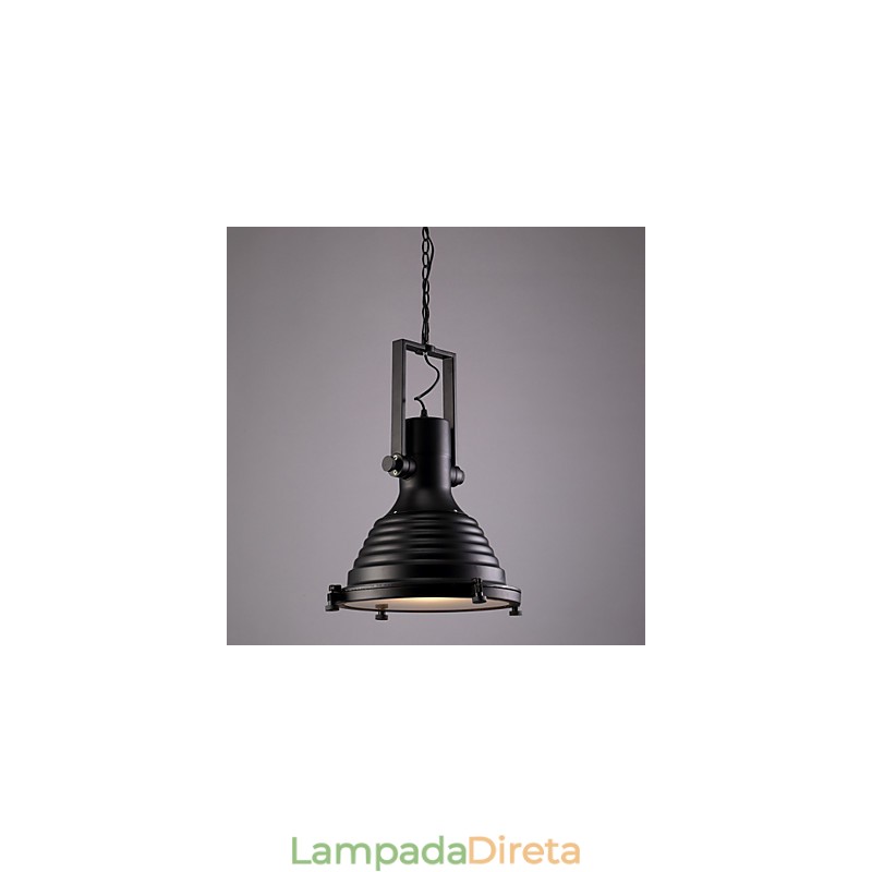 Luminária pendente de ferro retrô preta e cúpula de vidro