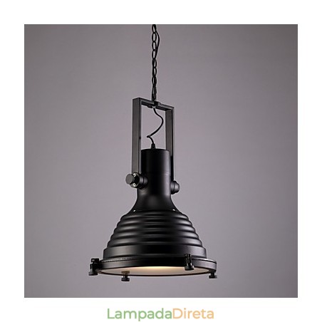 Luminária pendente de ferro retrô preta e cúpula de vidro Luminária pendente de ferro retrô preta e cúpula de vidro