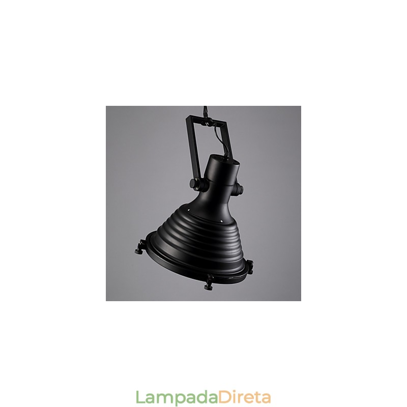 Luminária pendente de ferro retrô preta e cúpula de vidro