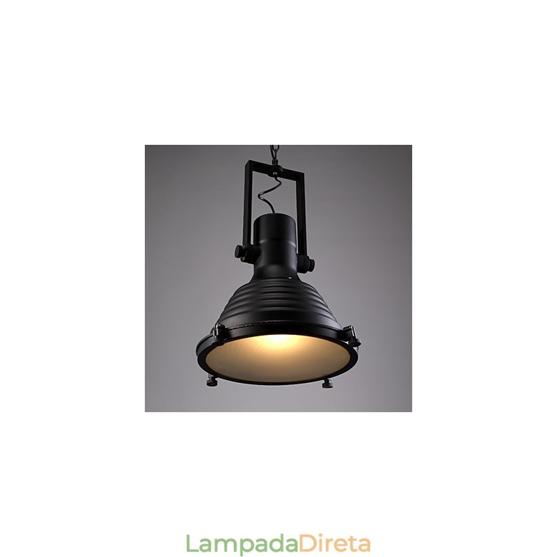 Luminária pendente de ferro retrô preta e cúpula de vidro