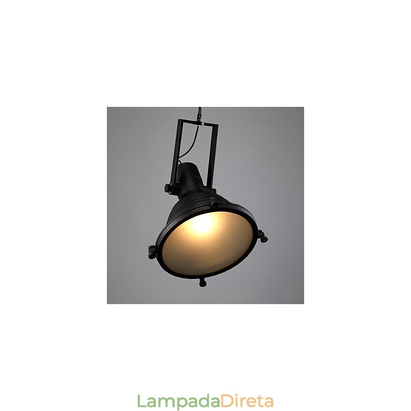 Luminária pendente de ferro retrô preta e cúpula de vidro