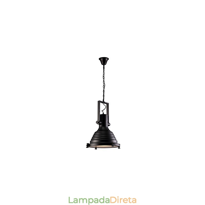 Luminária pendente de ferro retrô preta e cúpula de vidro