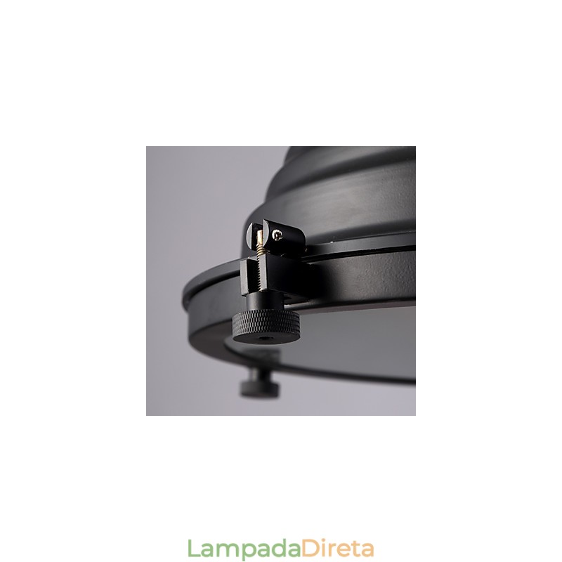 Luminária pendente de ferro retrô preta e cúpula de vidro