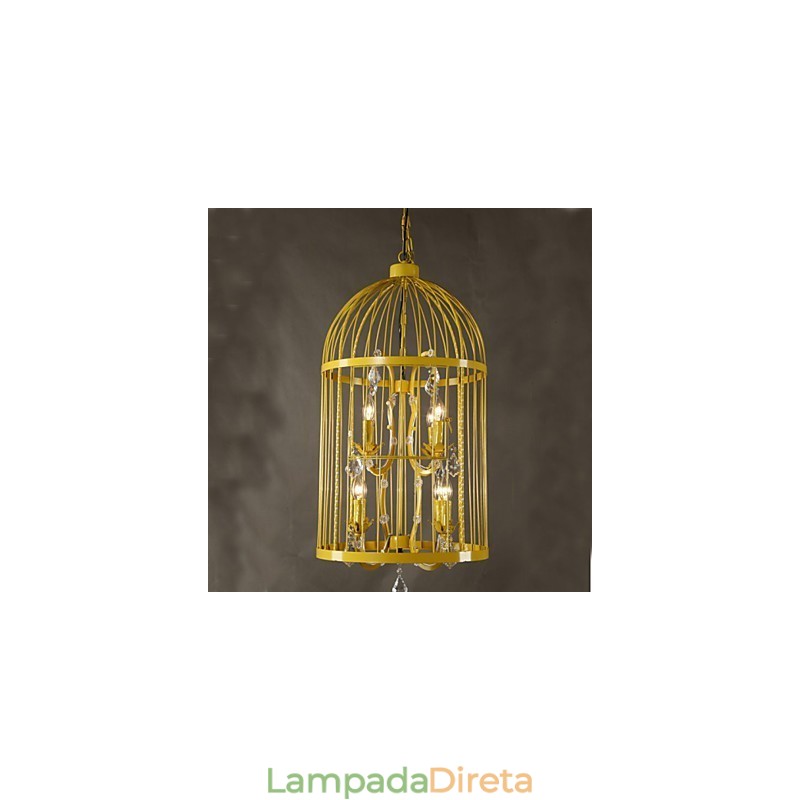 Vintage Ferro Gaiola Escada Lâmpada Lustre Cristal A