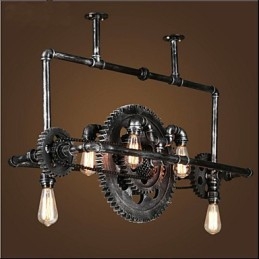 Candelabro de tubo de ferro industrial Wind gear lâmpada suspensa