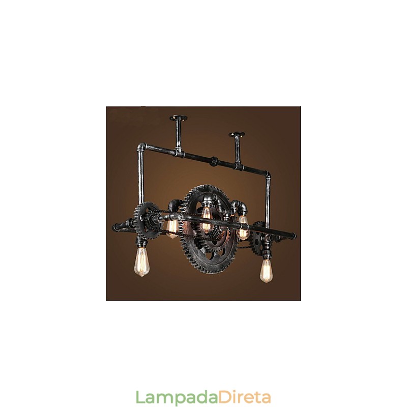 Candelabro de tubo de ferro industrial Wind gear lâmpada suspensa