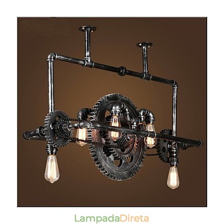 Candelabro de tubo de ferro industrial Wind gear lâmpada suspensa Candelabro de tubo de ferro industrial Wind gear lâmpada suspensa