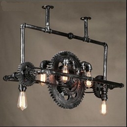 Candelabro de tubo de ferro industrial Wind gear lâmpada suspensa