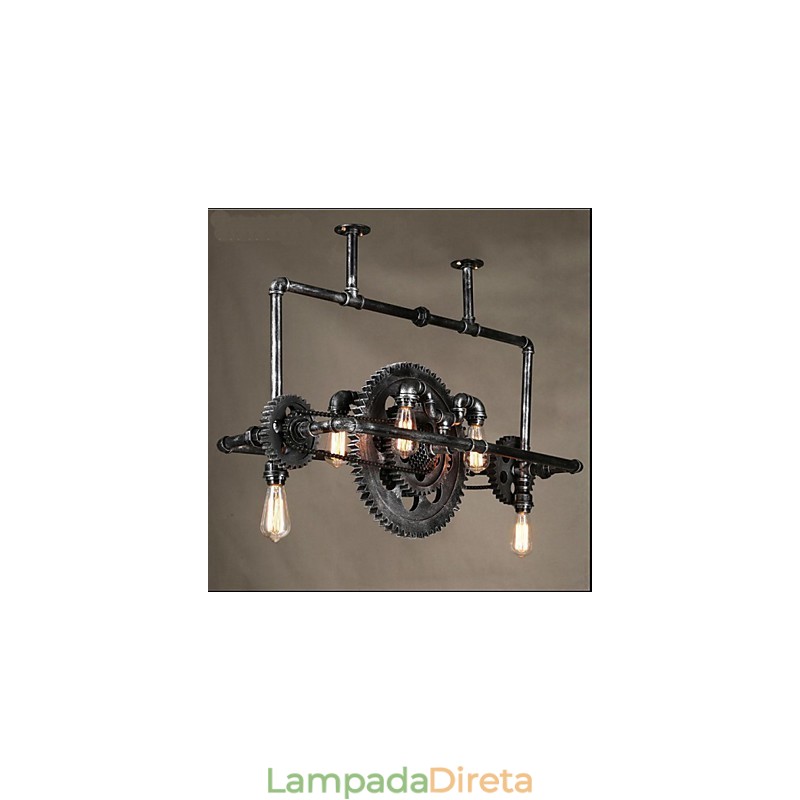 Candelabro de tubo de ferro industrial Wind gear lâmpada suspensa