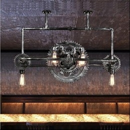 Candelabro de tubo de ferro industrial Wind gear lâmpada suspensa