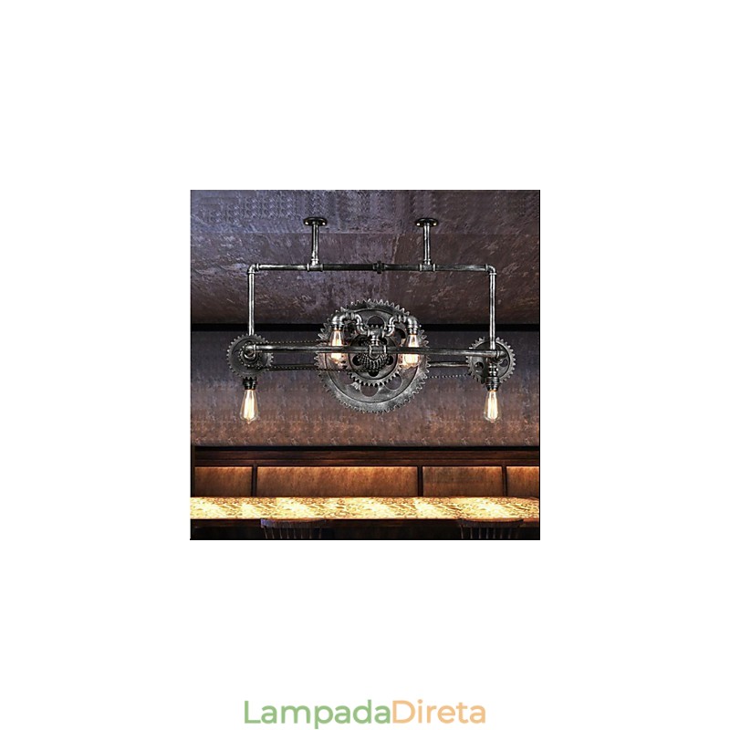 Candelabro de tubo de ferro industrial Wind gear lâmpada suspensa