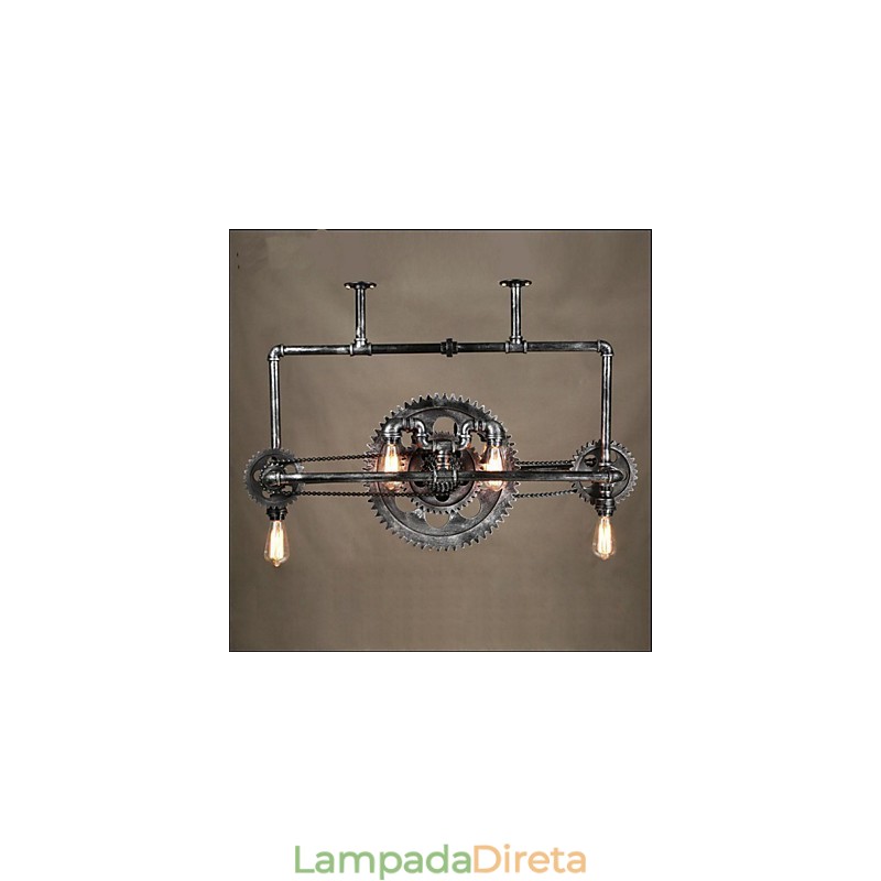 Candelabro de tubo de ferro industrial Wind gear lâmpada suspensa