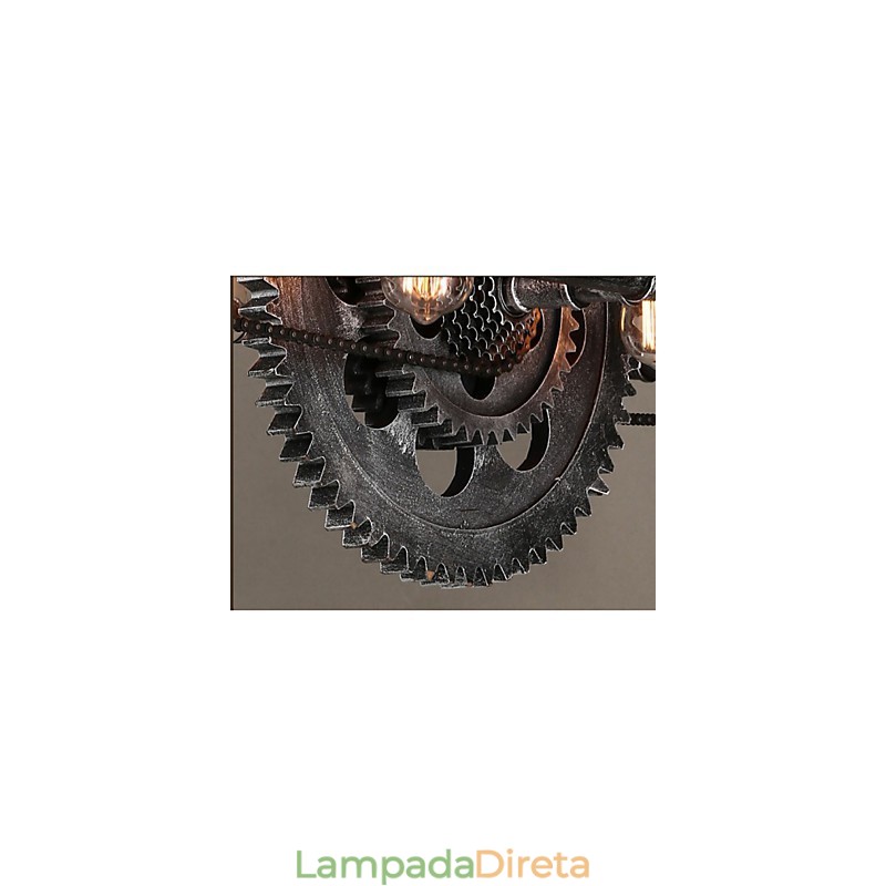 Candelabro de tubo de ferro industrial Wind gear lâmpada suspensa