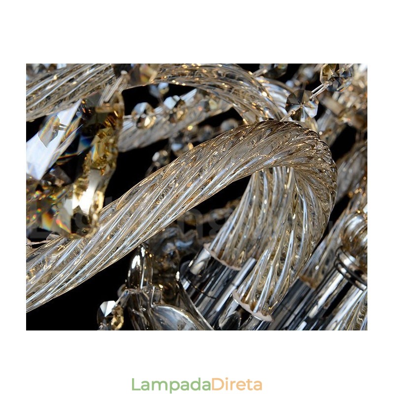 Lustre moderno de cristal K9 cor conhaque retrô com 8 luzes