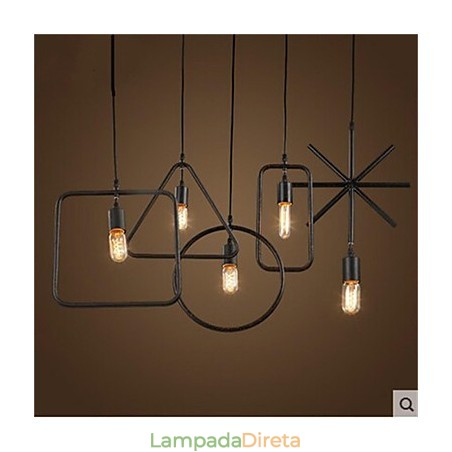 Lustre individual americano retrô de 5 cabeças em forma de ferro Lustre individual americano retrô de 5 cabeças em forma de ferro