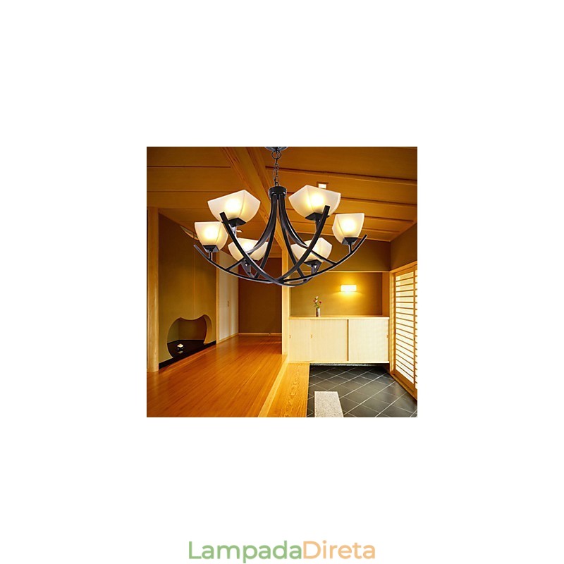 Luminária pendente de inspiração antiga com 6 luzes