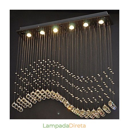 Luminária pendente 6 luzes moderna prata canpoy transparente cristal ondas luminárias de teto Luminária pendente 6 luzes moderna prata canpoy transparente cristal ondas luminárias de teto