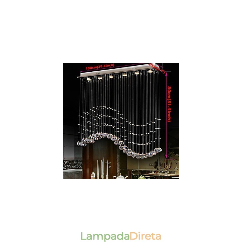 Luminária pendente 6 luzes moderna prata canpoy transparente cristal ondas luminárias de teto