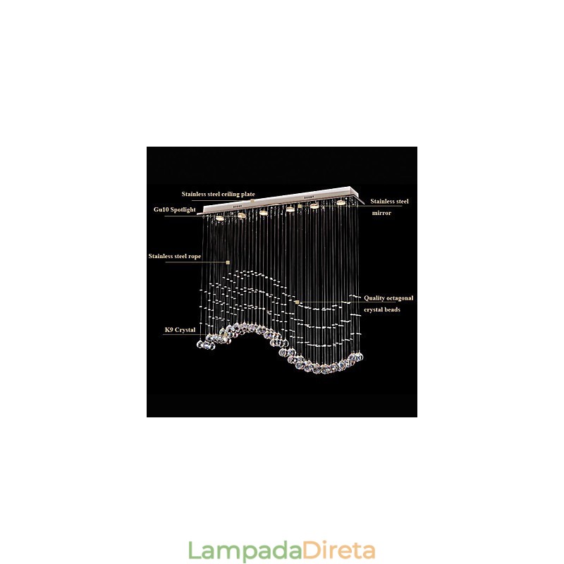 Luminária pendente 6 luzes moderna prata canpoy transparente cristal ondas luminárias de teto