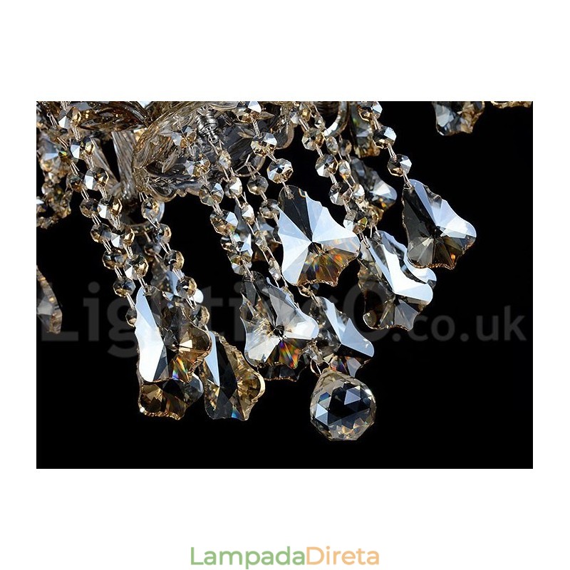 Lustre moderno de cristal K9 cor conhaque retrô com 8 luzes