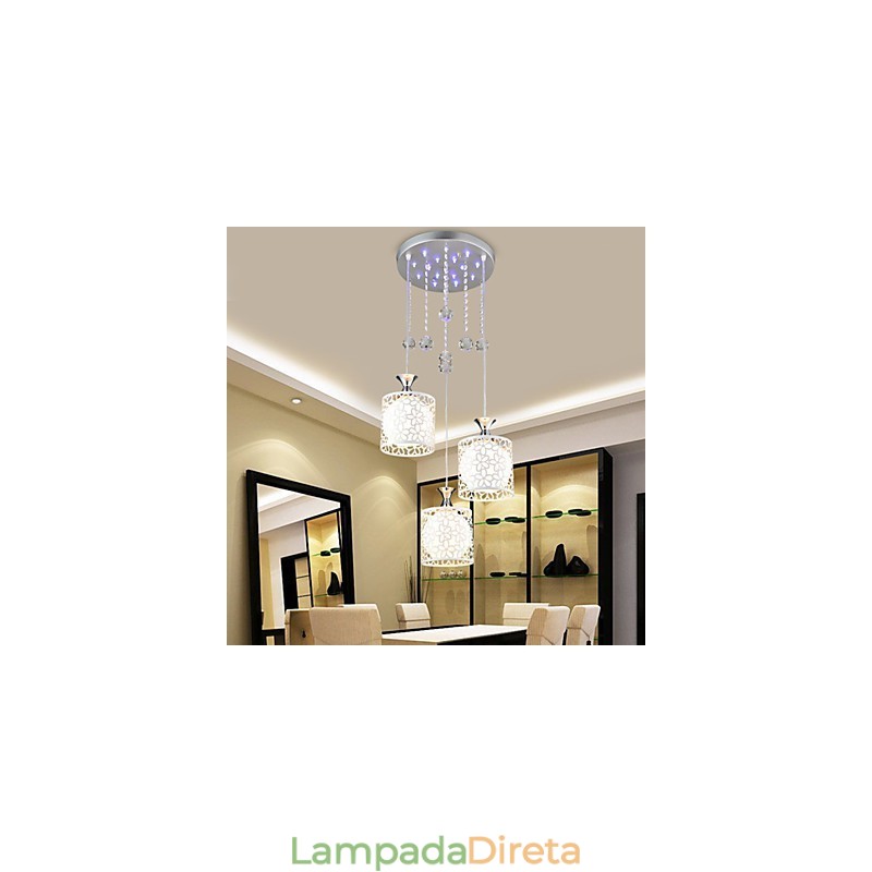 Luminária de ferro forjado contemporânea e contraída com três luzes de cristal criativas