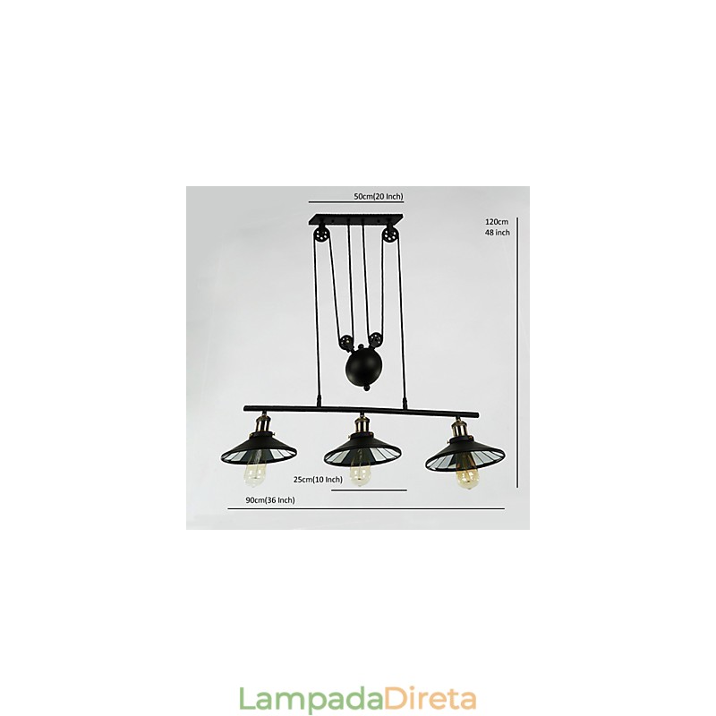 Luminárias pendentes Vintage 3 luzes ST64 Lâmpadas incluídas Sistema Up and Down