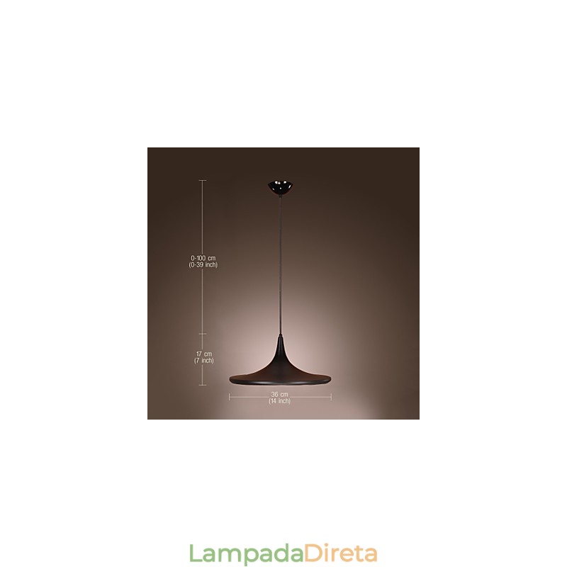Luminária pendente contemporânea de alumínio com cúpula preta