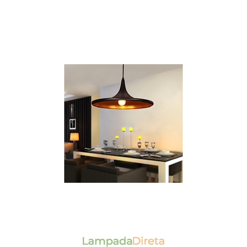 Luminária pendente contemporânea de alumínio com cúpula preta