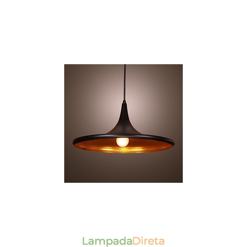 Luminária pendente contemporânea de alumínio com cúpula preta