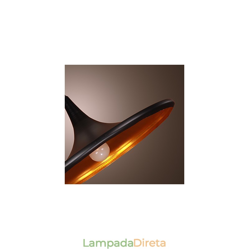 Luminária pendente contemporânea de alumínio com cúpula preta