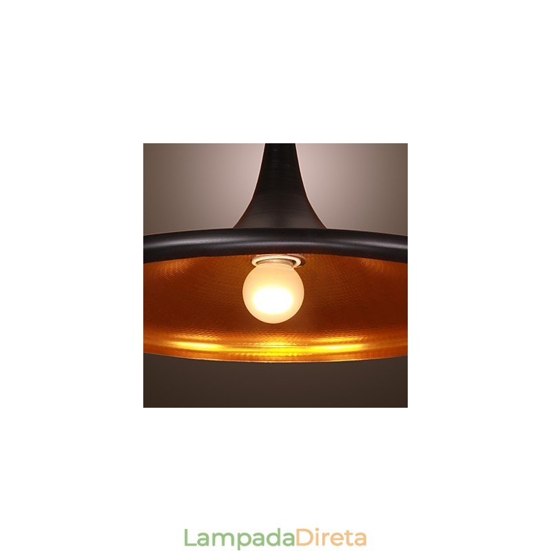 Luminária pendente contemporânea de alumínio com cúpula preta