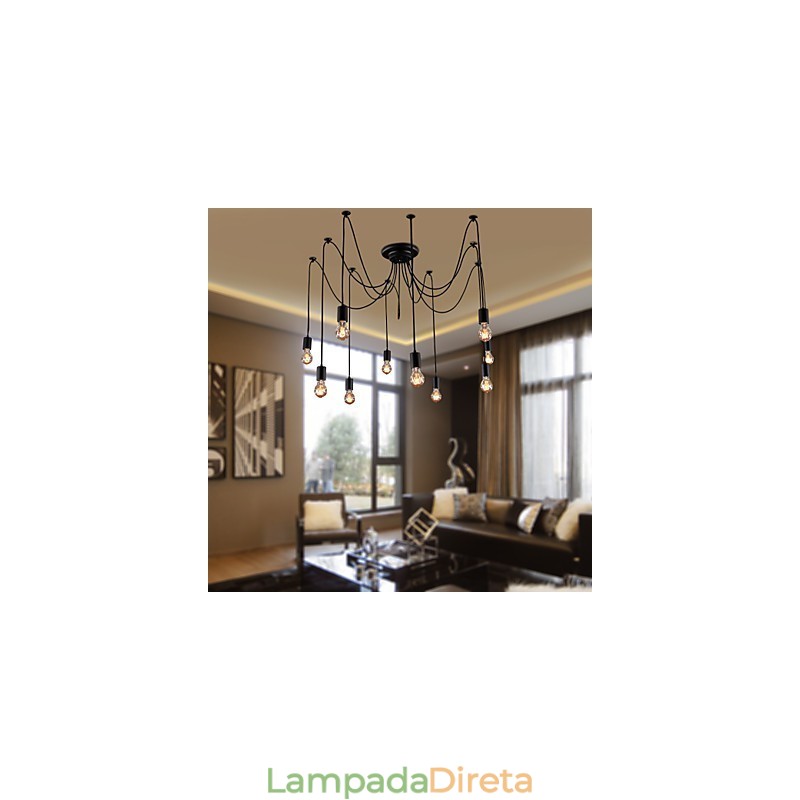 Lustre Vintage Design Lâmpadas Incluídas Living 10 Luzes Pendente Luz