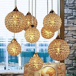 Luminária pendente moderna contemporânea de cristal globo galvanizado em metal