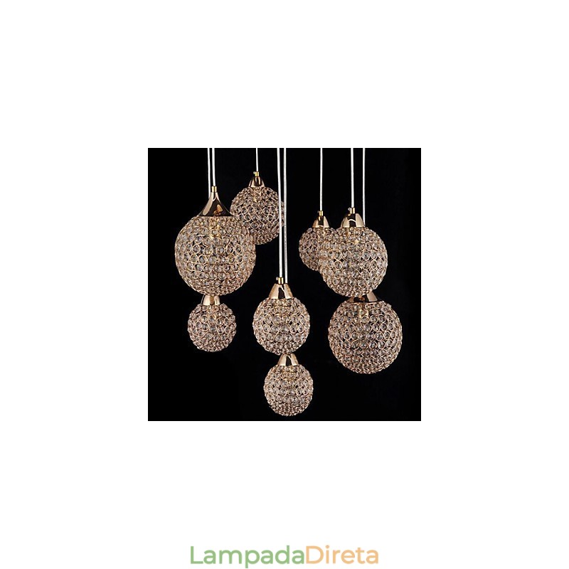 Luminária pendente moderna contemporânea de cristal globo galvanizado em metal