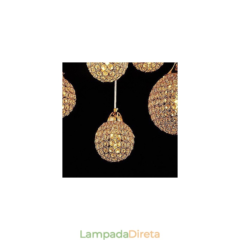 Luminária pendente moderna contemporânea de cristal globo galvanizado em metal