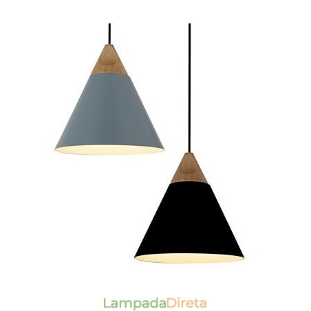 Mini Luminária Pendente Cone Artística 1 Luz Acabamento Mordern Simplicity Preto Branco Azul Poeira Alumínio e Madeira Droplight Mini Luminária Pendente Cone Artística 1 Luz Acabamento Mordern Simplicity Preto Branco Azul Poeira Alumínio e Madeira Droplight