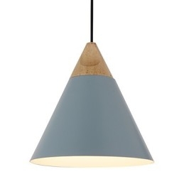 Mini Luminária Pendente Cone Artística 1 Luz Acabamento Mordern Simplicity Preto Branco Azul Poeira Alumínio e Madeira Droplight