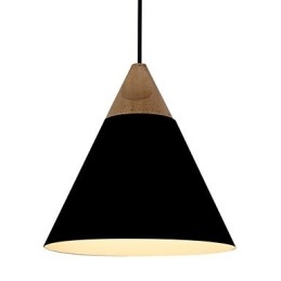 Mini Luminária Pendente Cone Artística 1 Luz Acabamento Mordern Simplicity Preto Branco Azul Poeira Alumínio e Madeira Droplight