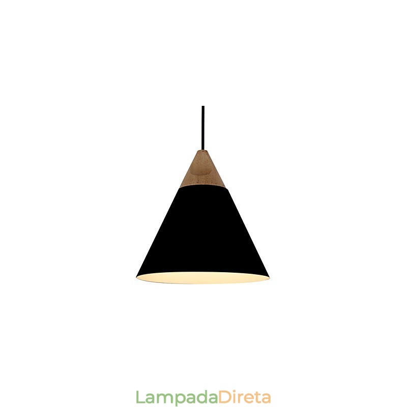 Mini Luminária Pendente Cone Artística 1 Luz Acabamento Mordern Simplicity Preto Branco Azul Poeira Alumínio e Madeira Droplight