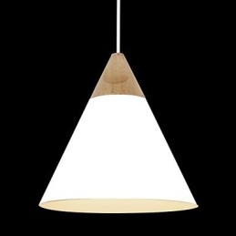 Mini Luminária Pendente Cone Artística 1 Luz Acabamento Mordern Simplicity Preto Branco Azul Poeira Alumínio e Madeira Droplight