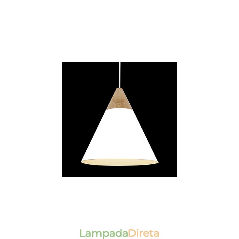 Mini Luminária Pendente Cone Artística 1 Luz Acabamento Mordern Simplicity Preto Branco Azul Poeira Alumínio e Madeira Droplight